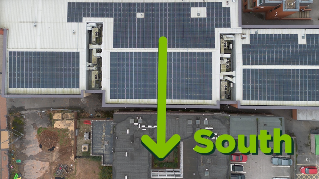 south facing solar panels on building