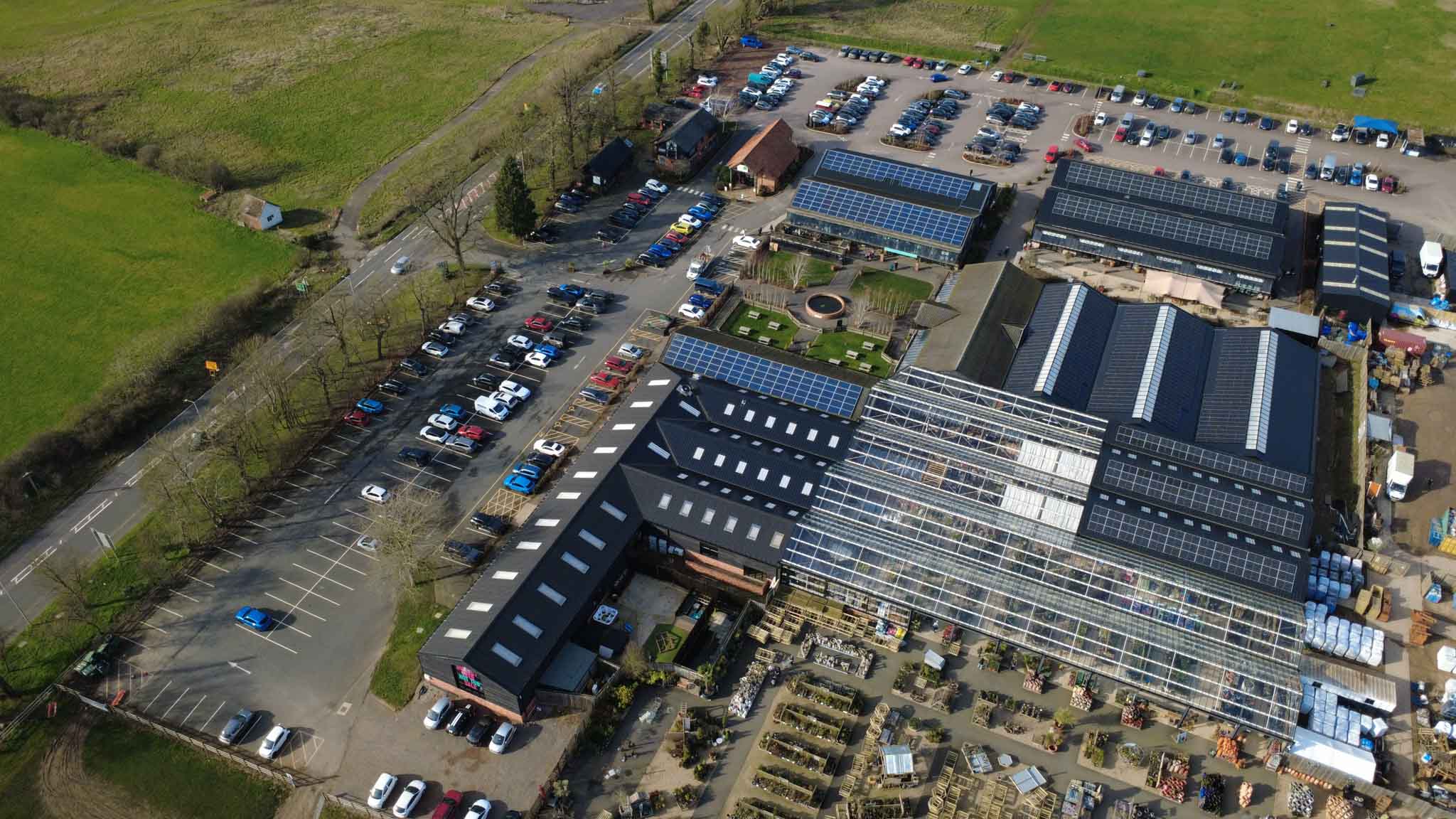 Solar installation on a UK garden centre