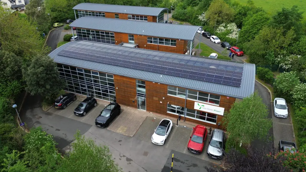 geo green power office in bunny with solar panels installed on the office roof