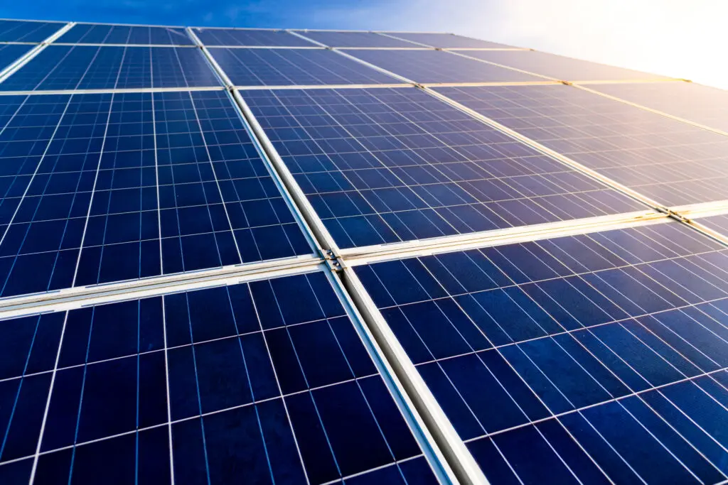 solar panels with sunlight
