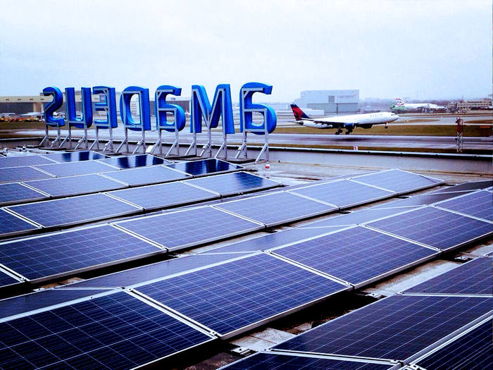 Commercial solar panels at an airport