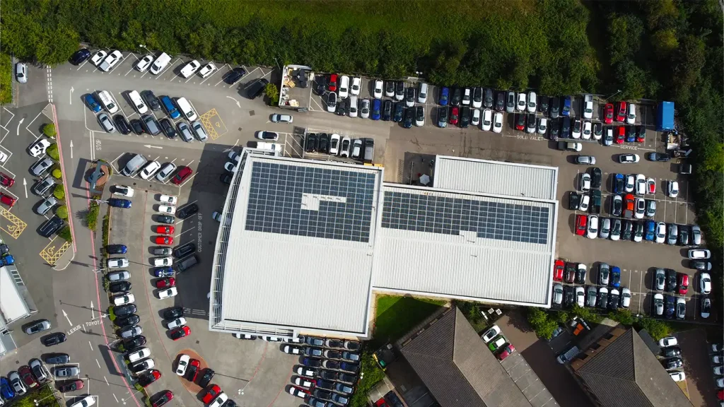 birds-eye view of solar panels Toyota