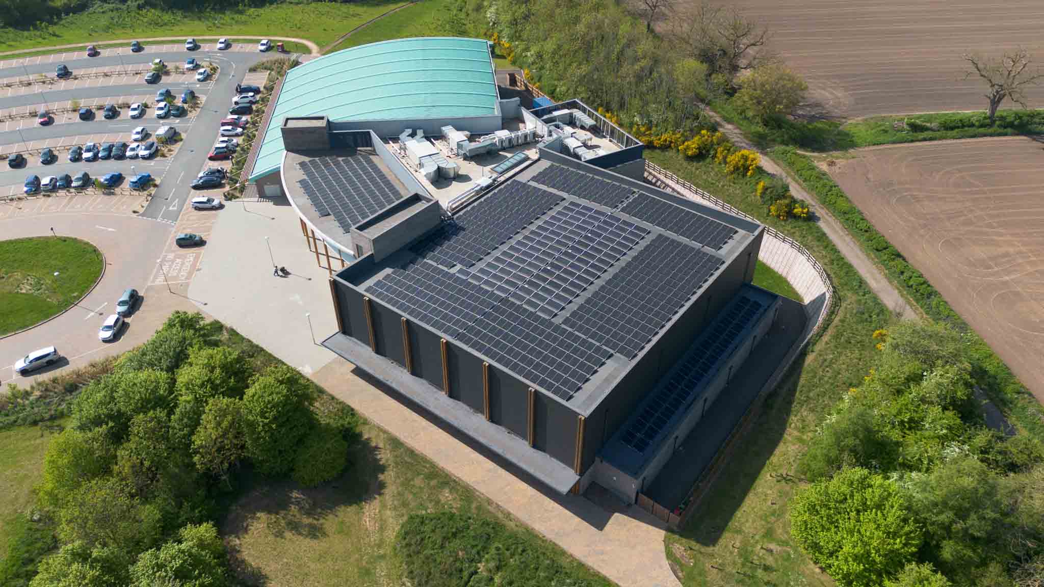 commercial solar panel installation drone shot