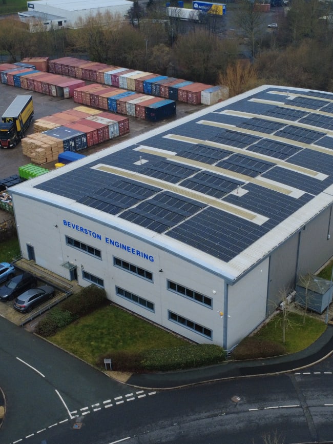 commercial solar panels on warehouse near liverpool