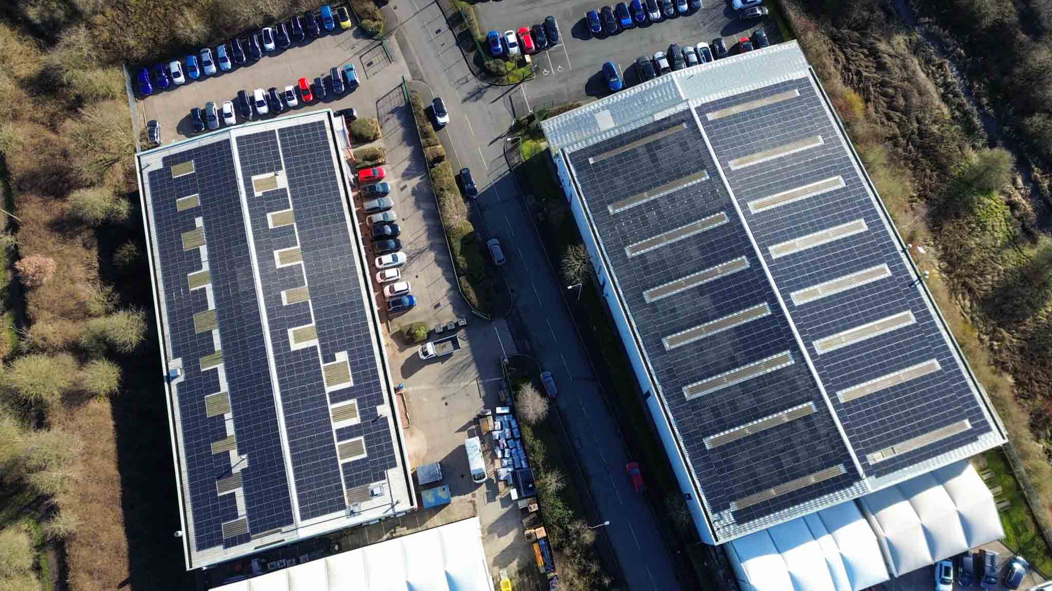 drone shot of solar install